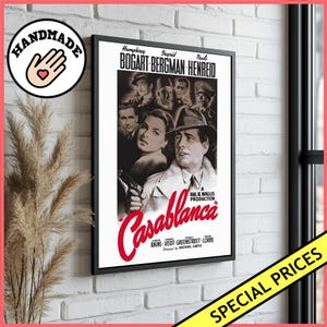Casablanca Filmposter Wandkunstdruck | Gerahmtes Poster / Leinwand - Klassischer Film Bogart und Bergman Vintage Film Hollywood Dekor