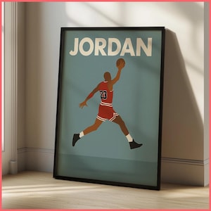 Michael Jordan Dunk Wand-Kunstdruck | Gerahmtes Poster / Leinwand | Chicago Bulls Poster Artwork Gerahmtes Sportlegenden-Dekor-Poster NBA Slam Pose