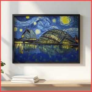 Valencia travel art City of Arts and sciences Wall Art Print Starry Night | Van Gogh Architecture | Framed Poster / Canvas | Spain Decor