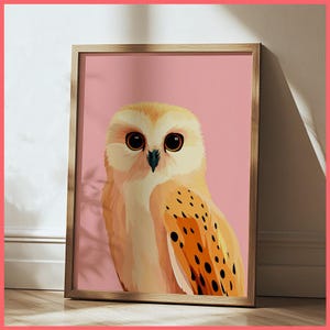 Pastel Owl Cute Wall Art Print | Framed Poster / Canvas | Soft Colorful Animal Illustration Kawaii Baby Bird Decor Calming Kids Room Art