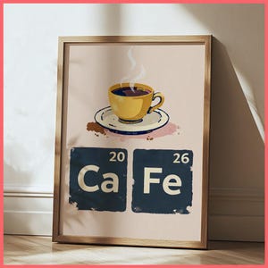 Coffee Artful Periodic Table Wall Art Print | Framed Poster / Canvas | Science Coffee Lover Decor Chemistry Artwork Geeky Kitchen Art Cafe