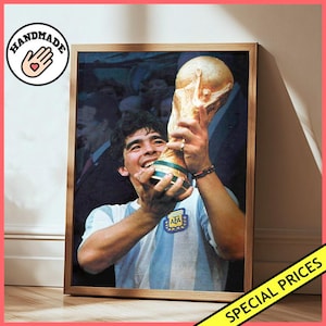 Diego Maradona WM 198 Wand-Kunstdruck | Gerahmtes Poster / Leinwand | Fußballlegende Fußball Argentinien Sieg Klassischer Sport Ikonischer Moment