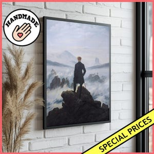 Friedrich Wall Art Wanderer Above the Sea of Fog Print Decor | Framed Poster | Caspar David Friedrich Painting Romantic Romanticism