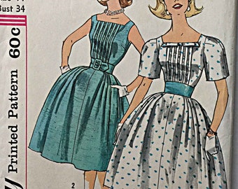 RARE Vintage 60's Misses' Box Pleated Bodice Party Dress Simplicity 3355 Sewing Pattern Size 14 UNCUT