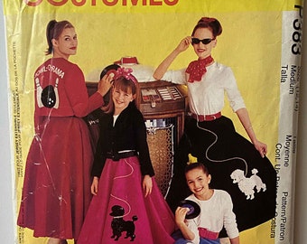 Vintage 90's Misses' Costumes Poodle Skirt, Bowling, Princess Phone Jacket, Top McCall's P383 8899 Sewing Pattern Sz Med 12-14 CUT/Complete
