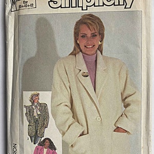 Vintage 80&#39;s Misses&#39; Loose- Fitting Lined Jackets Simplicity 7755 Sewing Pattern UNCUT Sizes 10-12-14, Shawl or Notched Collar, Pockets