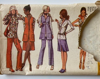 Cool 70's Misses Vest, Pants, Skirt & Blouse, Simplicity 9266 Sewing Pattern UNCUT Size 14