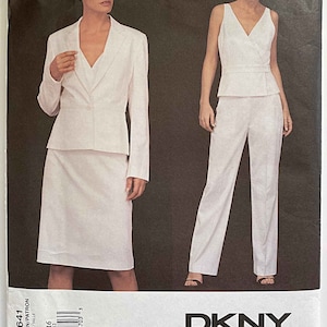 RARE Vintage DKNY Misses&#39; Jacket, Top, Skirt & Pants Vogue 2641 Sewing Pattern UNCUT Sizes 12-14-16 Peplum, Suit, Separates, Coordinates