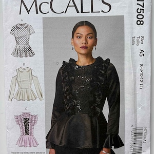 Misses&#39; Tops, McCall&#39;s 7508 Sewing Pattern UNCUT Sizes 6-8-10-12-14, M7508 Fit & Flare, Ruffle, Cold Shoulder