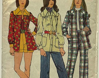 Retro 70's Misses' Unlined Smock Jacket, Pants, Shorts Simplicity 5005 Sewing Pattern Size 10, CUT/Complete