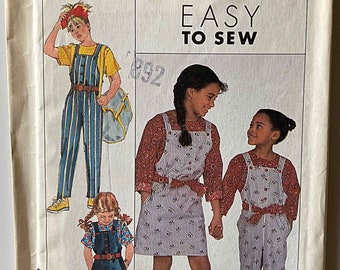 Vintage 80's Toddler's, Girls, Children's Easy to Sew Jumper, Overalls & Top, Simplicity 9329 Sewing Pattern UNCUT Sizes 2-3-4