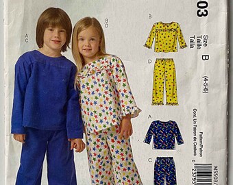 Children's, Boys', Girls' Easy Sleepwear Tops & Pants, Pj's, Pajamas, Stitch 'n Save McCall's 5503 Sewing Pattern UNCUT Sizes 4-5-6, M5503