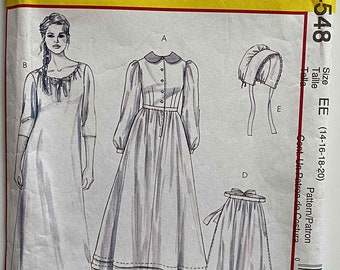 Early American Misses' Costume Bonnet Apron, Pantaloons, Chemise McCall's 4548 Sewing Pattern Sizes 14-16-18-20 CUT/Complete, AS-IS, Cosplay