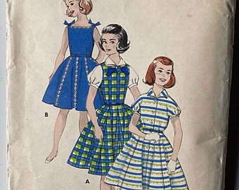 RARE Vintage 50's Children's Girls' Jumper, Puff-Sleeved Blouse & Skirt Butterick 8621 Sewing Pattern Size 8 UNCUT, School Uniform