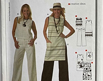 RARE Misses' Crop Top, Tunic & Wide Leg Pants Burda 7925 Sewing Pattern UNCUT Size 10-12-14-16-18-20 Sleeveless