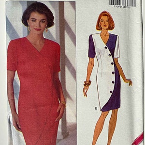 Vintage 90&#39;s Kathryn Conover Easy Misses&#39; Button Trimmed Dress, Color Block Butterick 6033 Sewing Pattern UNCUT Sizes 6-8-10
