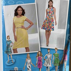 May include: Simplicity sewing pattern 2588, inspired by Project Runway, featuring images of dresses. The pattern includes sizes D5 4,6,8,10,12. The cover shows a yellow dress and a floral dress. Sign up for the free newsletter at Simplicity.com.