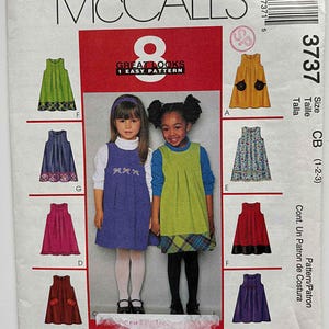 McCalls 3737 Sewing Pattern Toddler's, Children's Easy Tucked Jumpers 8 Great Looks UNCUT Sizes 1-2-3 Appliqué Pumpkin, Black Cat