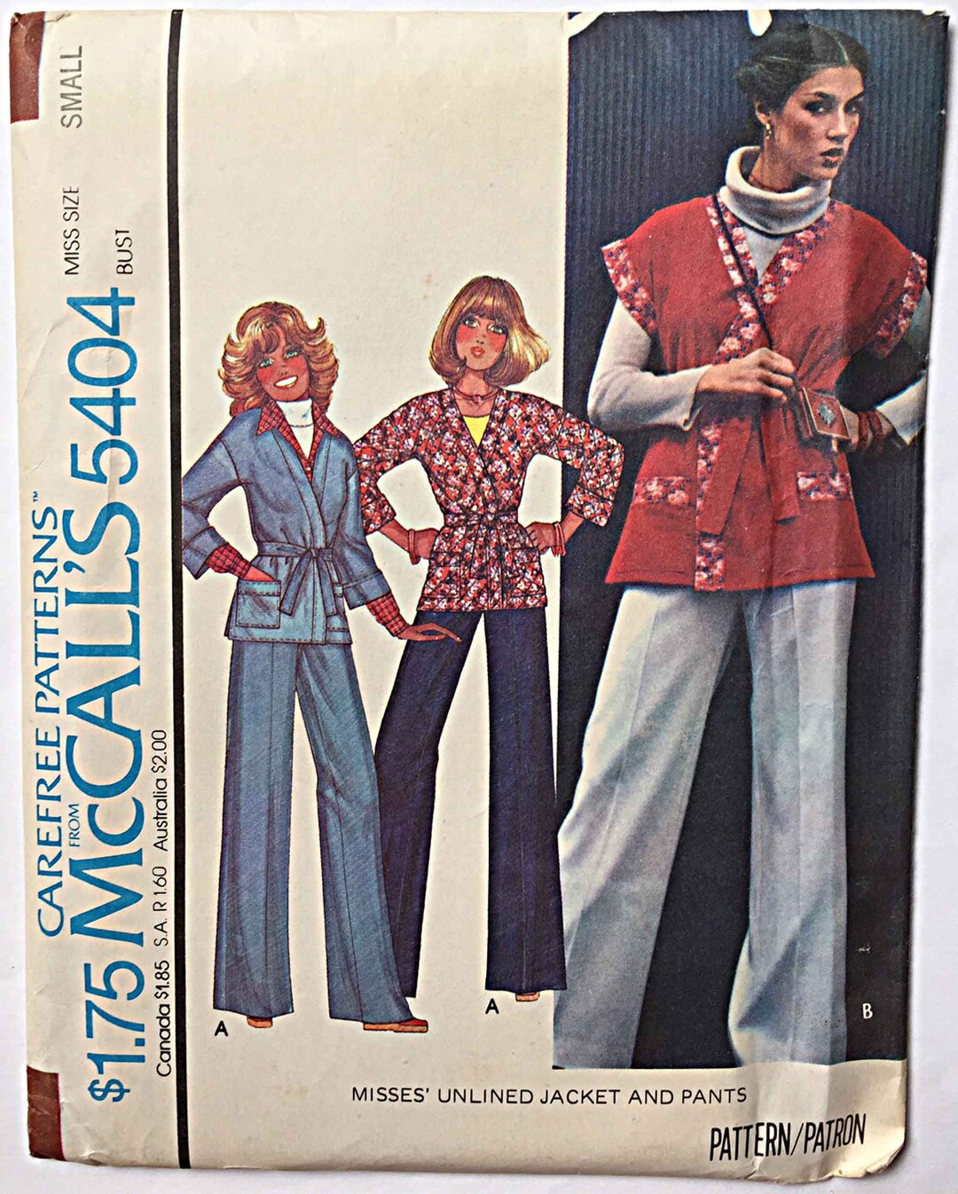 Vintage 70's Misses' Jacket and Wide Leg Pants Mccall's 5404 Sewing ...