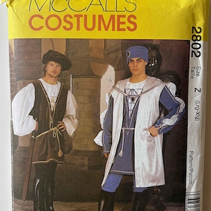 Men&#39;s Renaissance Costumes, Surcoat, Tunic, Hats, Shirt, Leggings, McCall&#39;s 2802 Sewing Pattern UC Sizes L-XL Chest 42-48”, Cosplay Theater