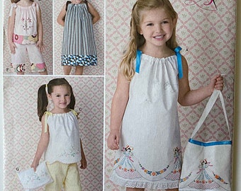 Drake Ferris Girls' Pillowcase Dress, Top, Pants & Bag Simplicity 2391 Sewing Pattern UNCUT Sizes 3-8