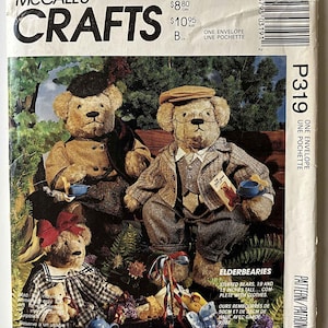 Vintage 90s Elderbearies Stuffed Animal 15" and 19" Teddy Bears & Clothes and Bag McCalls P319 5125 674 Craft Pattern UC Designer Faye Wine