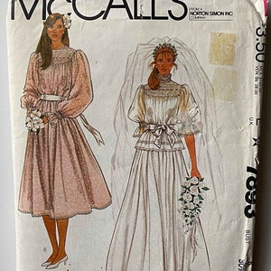 Vintage 80's Jann Johnson Misses' Wedding Gown or Bridesmaid Dress & Slip McCall's 7893 Sewing Pattern UNCUT Size 6, Bridal image 1