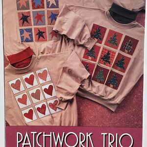 Patchwork Trio No-Sew Appliqué Pattern by Indygo Junction #527, UNCUT, Stars, Hearts, Christmas Trees, Amy Martin