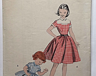 Vintage 50's Children's Girls' Dress Butterick 7498 Sewing Pattern Size 8 Cut/Complete