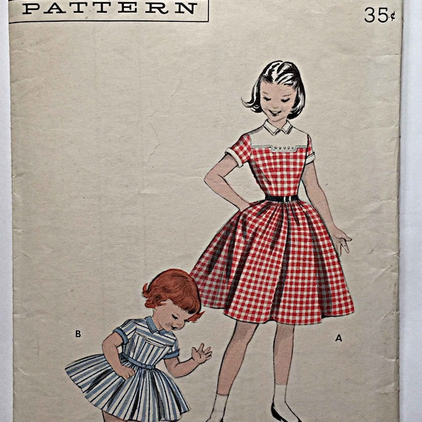 Vintage 50's Children's Girls' Dress Butterick 7498 Sewing Pattern Size 8 Cut/Complete