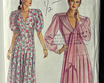 RARE Vintage Misses Drop Waist Dress New Look 6251 Sewing Pattern Sizes 8-18 CUT/Used, Complete