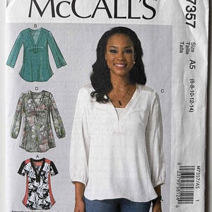 Misses&#39; Pullover Tops McCalls 7357 Sewing Pattern UNCUT Sizes 6-8-10-12-14 with A/B, C, D Cup, M7357