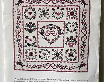 Hearts & Flowers Medallion Appliqué Quilt Pattern UNCUT Rosemary Makhan, Friendship, Anniversary, Wedding, Cupid, Autographed by Designer