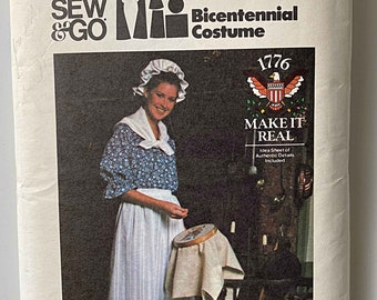 Vintage 70's Misses' Bicentennial Costume, Dress, Apron, Hat, Scarf Butterick 4335 Sewing Pattern CUT/Complete Size Med (12-14)