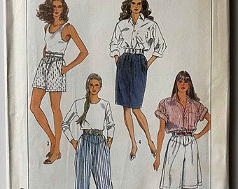 RARE Vintage 80's Misses' Shorts, Pants, Skirt and Walking Shorts Simplicity 9028 Sewing Pattern UNCUT Size 12