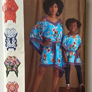 Matching Mother & Daughter Caftans in 2 Lengths Simplicity R10196 8937 Pattern UC Misses&#39; Sizes S-XL 10-24, Girls&#39; 3-8, Summer Beach Coverup