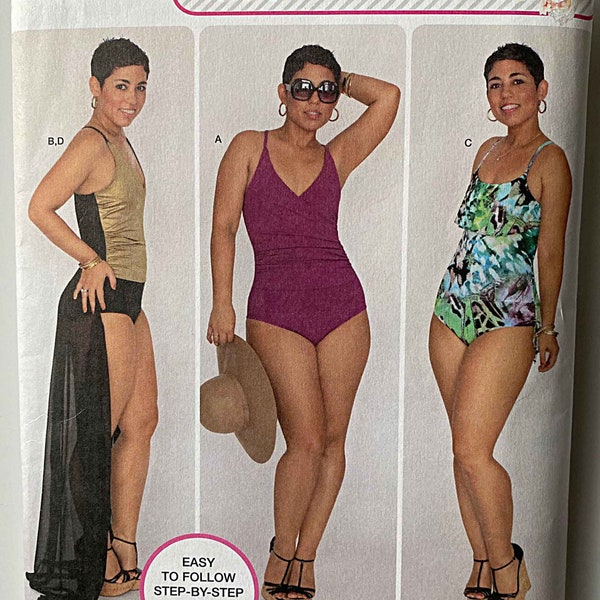 Mimi G Style Misses' One Piece Swimsuits & Wrap Skirt Coverup Simplicity 1116 Sewing Pattern Precut/Complete Sz 10-12-14-16-18