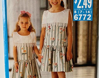 Very Easy Child's Girls', Teen's Sailor Collar, Drop Waist Dress See & Sew Butterick 6772 Sewing Pattern UNCUT Sizes 7-14 Sleeveless X200