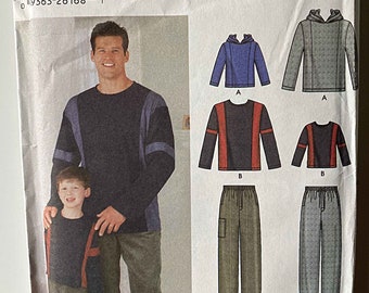 Boys, Teens, Men's Easy-To-Sew Matching Father Son Pants & Top Hoodie Simplicity 5779 Sewing Pattern UC Children's Size S-L, Adults S-XL