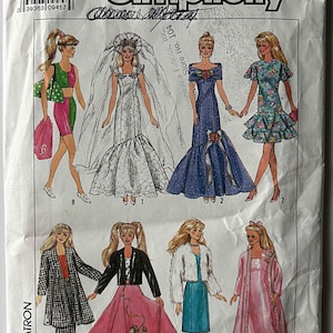 May include: Simplicity sewing pattern featuring illustrations of various women's fashion designs. The designs include a wedding dress, evening gowns, and casual outfits. The pattern size is 9-34.