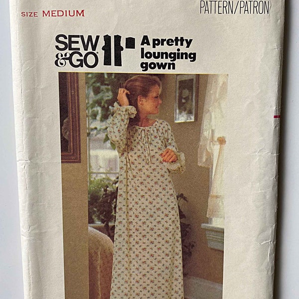 Vintage 80's Misses' Lounging Gown, Nightgown, Robe Butterick 5117 Sewing Pattern UNCUT Size Medium (12-14)