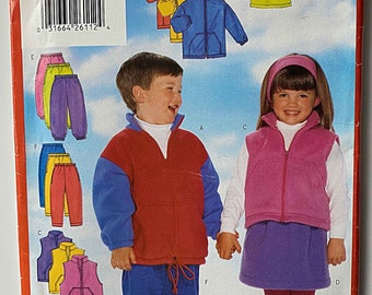 Children's Girls', Boys' Fast & Easy Jacket, Vest, Skirt, Pants and Headband Butterick 5165 Sewing Pattern UNCUT Sz 2-3-4 Fleece Separates