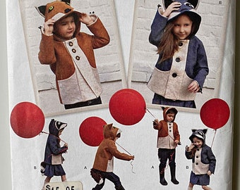 Child's Animal Felt Jacket with Hood & Tail, Fox and Raccoon Simplicity 1477 Sewing Pattern UNCUT Sizes 3-8, Little Goodall