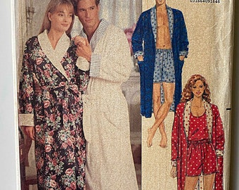 Unisex Men's Womens Teen Easy Reversible Shawl Collar Robe, Shorts & Misses Tank Top Butterick 5189 Sewing Pattern Loungewear UC Size L-XL