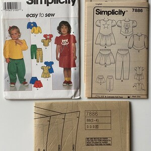 Toddler's, Girls, Children's, Easy To Sew Knit Dress, Top, Skirt, Pants, Cat, Star Appliqués Simplicity 7886 Sewing Pattern UNCUT Size 2-3-4 image 3