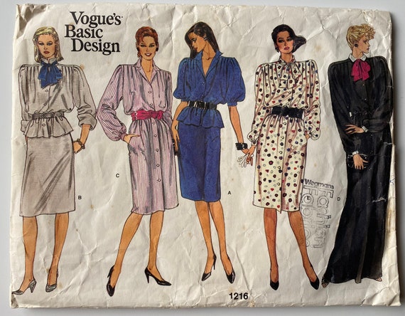 basic dress design RARE Vintage 80's Misses' Dress, Top, Skirt, Vogue 1216 Sewing Pattern Size 12 Cut/complete, Evening Length, Shirtdress Promotion_PresDaySale25 Plus Size Upcycled Denim Yellow My Actual Bust is:42