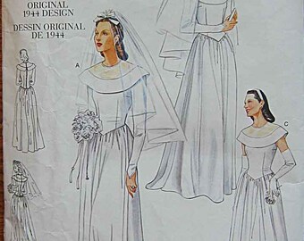 Vintage 1940's Design Misses' Elegant Bridal Dress, Wedding Gown, Vogue 2384 Sewing Pattern Sizes 6, 8, 10