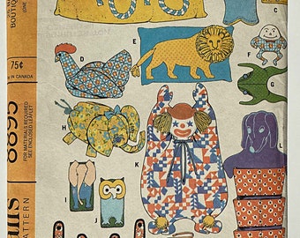 Vintage 60's Toys, Chicken Pillow, Lion, Fish Bath Mitt, Toy Bag, Elephant Pajama Bag, Fabric Accessories McCall's 8895 Sewing Pattern UC