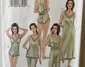 RARE Misses' Camisole Shorts Teddy, Top Nightgown Pants Slippers Vogue 7837 Sewing Pattern UC Sizes L-XL (16-22) V7837 Sleepwear Lingerie