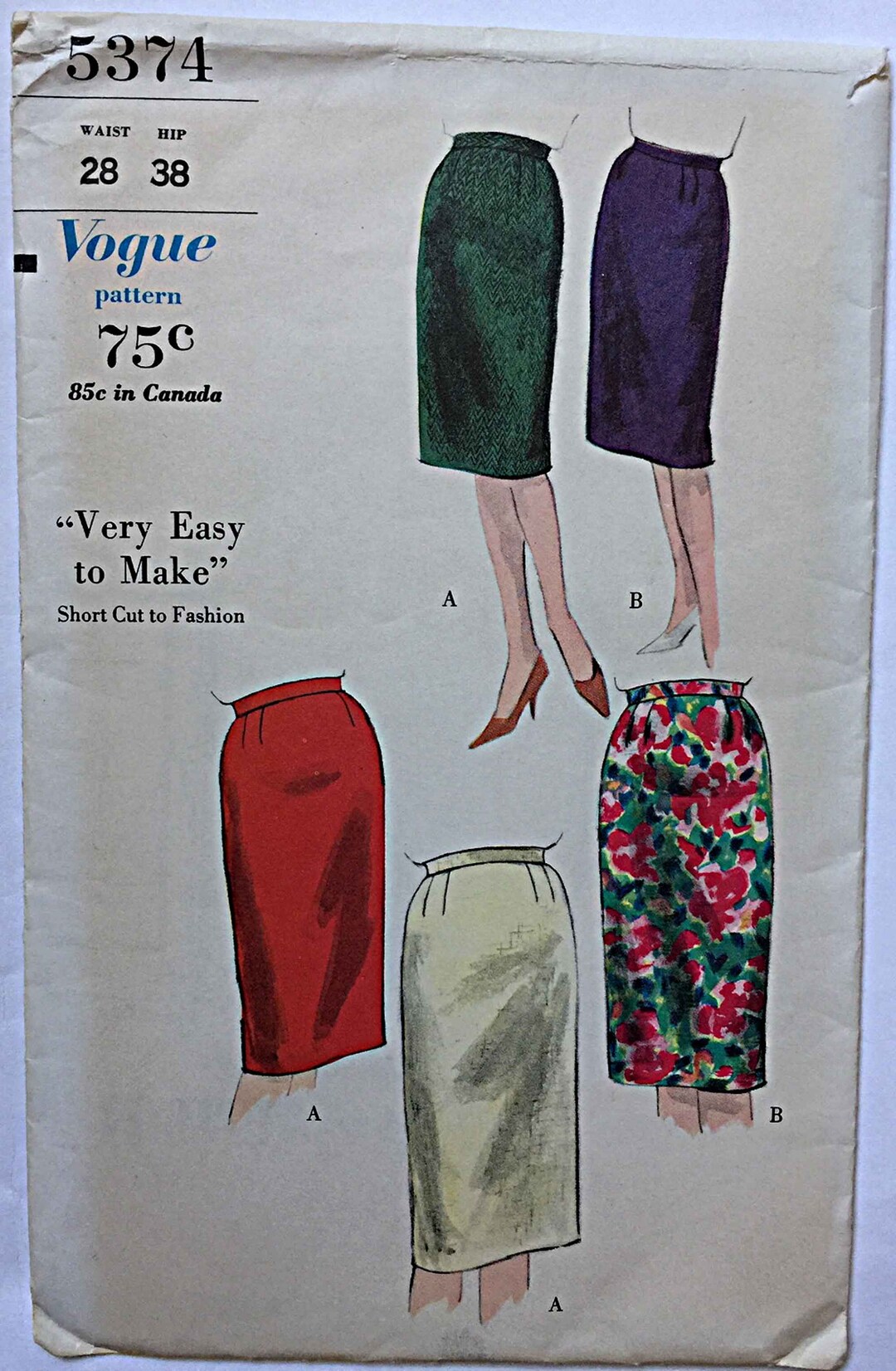 Vintage Misses Very Easy to Make Slim Skirt Vogue 5374 Sewing Pattern Waist Size 28 Cut and Complete Straight Pencil Skirt Etsy